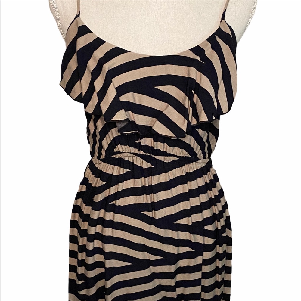 Navy and taupe stripe dress